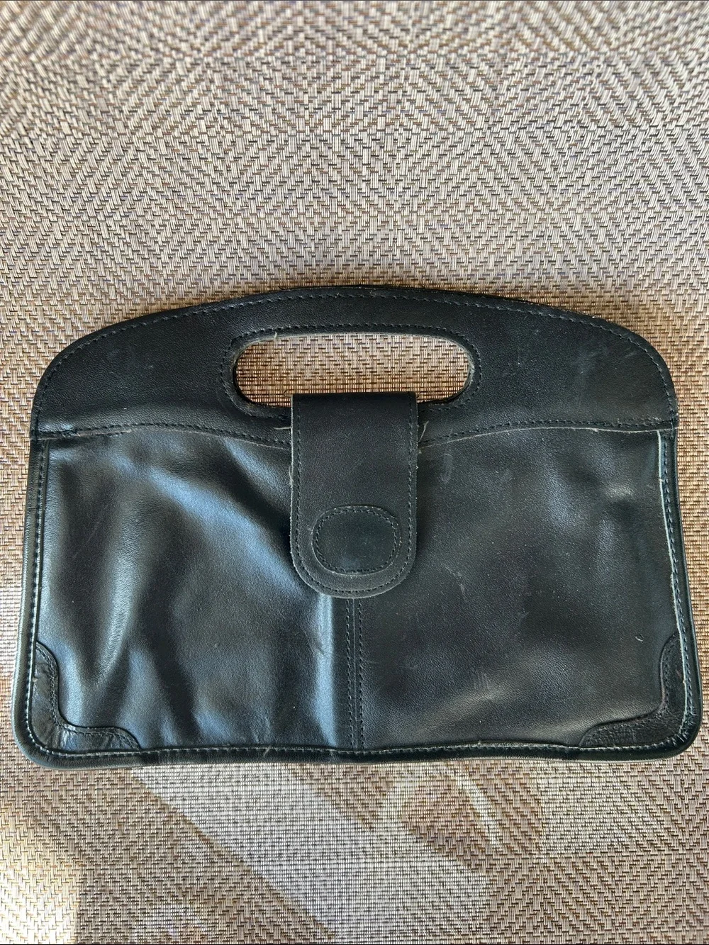 Handi-bag Classic Vintage Black Leather women’s Clutch Bag. Made in Korea.